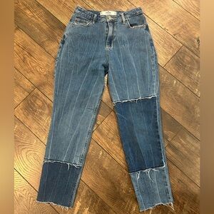 Hollister Blue Patchwork Curvy High Rise Mom Jeans